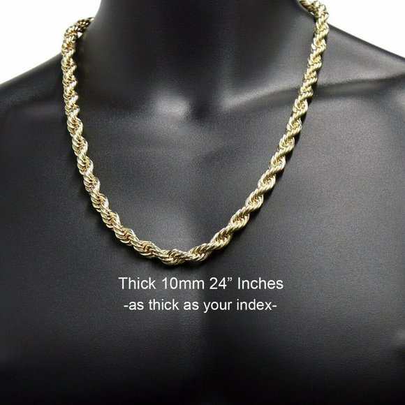 18k Gold 10mm 24" Rope Link Chain